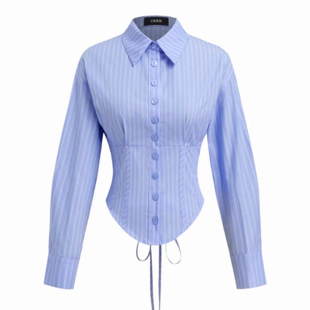Cider Blue Pinstripe Corset-Style Button Down Shirt